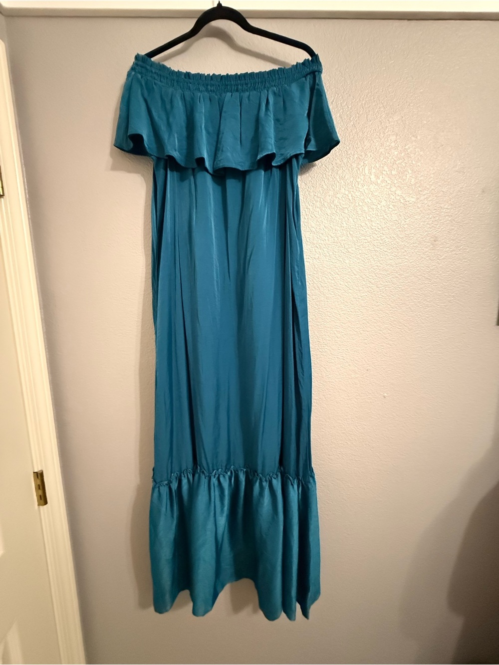 LOFT Beach Teal Blue Strapless Ruffle Maxi Dress